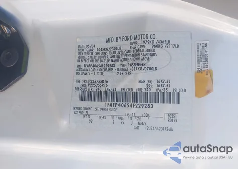 2004 Ford Mustang z USA, uszkodzony, nr VIN 1FAFP40654F229283